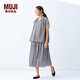無(wú)印良品（MUJI）強捻 法國袖罩衫 短袖上衣女款女裝純棉25年夏季 BC2MMC5S 黑色格紋 M (160/84A)