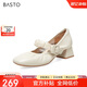 百思圖23春商場(chǎng)羊皮瑪麗珍鞋小皮鞋女晚晚鞋單鞋KA161AQ3 米白 37