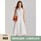 ELLE【100%棉】白色度假風(fēng)鏤空無袖掛脖連衣裙女2024夏季新款小眾設(shè)計 白色 M