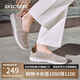 斯凱奇（Skechers）女鞋春夏網(wǎng)面透氣一腳蹬平底鞋百搭休閑軟底淺口單鞋100838