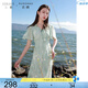 三彩大碼女裝2025春季新款浪漫V領繡花連衣裙長裙收腰胖MM
