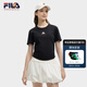 FILA 斐樂韓素希同款女子針織短袖衫2025夏季新款修身小狐貍刺繡T恤 傳奇藍(lán)-NV M 165/84A/M