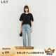 LILY夏新款女裝設(shè)計感復(fù)古休閑通勤款顯瘦微喇修身開叉牛仔褲女 419牛仔藍(lán) L