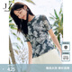 玖姿·安娜蔻優(yōu)雅蕾絲印花抽褶圓領(lǐng)收腰紗羅短袖女2025夏季新款 花綠灰 M