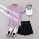 PHIGEER跑步運(yùn)動套裝女2025新款夏速干瑜伽服短袖戶外健身訓(xùn)練服寬松顯瘦 紫色兩件套（黑褲） L