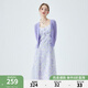 秋水伊人小個(gè)子春秋款藍(lán)色碎花裙子兩件套女裝新款開衫吊帶裙 紫色 L