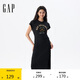 GAP女裝2025夏季新款LOGO抽褶收腰棉質(zhì)短袖連衣裙運動(dòng)T恤裙765950