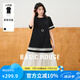 Basic House/百家好韓版撞色簡約T恤裙夏季寬松顯瘦中長款連衣裙 黑色 M