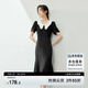 尚都比拉復(fù)古優(yōu)雅女神范連衣裙女夏季V領(lǐng)修身收腰中長裙 黑配白 M 