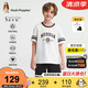 暇步士（Hush Puppies）童裝男童套裝25夏大童美式休閑短袖T恤兒童運(yùn)動(dòng)短褲 本白  160 