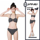 樂(lè )卡利比基尼泳衣女溫泉三點(diǎn)式性感游泳衣比基尼海邊度假純欲顯瘦泳裝 條紋比基尼帶紗裙三件套 90-120斤