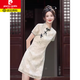 皮爾卡丹（pierre cardin）改良旗袍2025年新款小個(gè)子日常短款新中式年輕款連衣裙女夏季甜美 黑扣竹葉 S 【建議85-100斤高品質(zhì)】