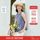 茵曼甜美荷葉邊格子無(wú)袖襯衣2025夏季女裝新款設(shè)計(jì)感上衣 寶藍(lán)格 S