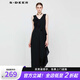 S.DEER圣迪奧女裝V領(lǐng)荷葉邊拼接闊腿背帶褲S232Z1002 黑色/91 M/165