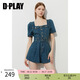 DPLAY2025年夏季新款藍(lán)色牛仔連體褲女好看法式連衣褲連體短褲 牛仔藍(lán) XL