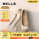百麗（Belle）舒適優(yōu)雅單鞋女2025春新真皮蝴蝶結(jié)方跟鞋D3S1DAQ5 米白 37 (235mm)