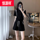 恒源祥夏季運(yùn)動(dòng)服套裝女2025新款時(shí)尚顯瘦洋氣寬松短袖短褲休閑兩件裝 黑色上衣+黑色短褲【套裝】 XL 【建議115-130斤】