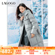lagogo【防鉆絨】連帽中長(zhǎng)款羽絨服女拉谷谷2024年冬季新款外套 淺灰色 L
