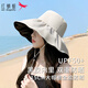 紅蜻蜓防曬帽子女士夏季太陽(yáng)帽旅游沙灘防紫外線(xiàn)遮臉大檐黑膠漁夫遮陽(yáng)帽 黑膠防曬-米色 15CM大帽檐