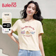 班尼路t恤女裝純棉短袖上衣服女生正肩夏季新款上衣服可愛(ài)百搭短款1 杏#格子貓 S 【100%純棉】