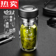 Count Qiabei日本進(jìn)口品質(zhì)摔不爛的玻璃茶杯耐高溫雙層鋼化保溫杯水杯男款防摔 弧度400ml皮紋黑【0010余生很貴 高硼硅玻璃
