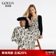 歌莉婭（GOELIA）女裝連衣裙女碎花吊帶裙短開衫夏季流行氣質(zhì)兩件套裝裙1C2RAB600 82D杏底黑山茶花印花 S (160)