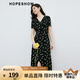 紅袖泡泡袖黑色連衣裙夏季2024新款女裝 波點(diǎn)收腰V領(lǐng)顯瘦減齡雪紡裙 黑底米點(diǎn)818 M