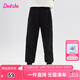 笛莎（DEESHA）童裝女童寬松羅紋收腳口衛(wèi)褲2024冬新款小女孩溫暖舒適加絨休閑褲 黑色 165