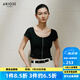 艾諾絲雅詩【商場(chǎng)同款】2025夏季新品短袖女針織衫U領(lǐng)顯瘦針織開衫40436002 黑色 M