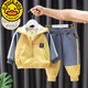 G.DUCKKIDS男寶寶加厚套裝秋冬季小童加絨衛(wèi)衣嬰兒童連帽衣服男童冬裝兩件套 黃色拉鏈套裝 90 建議身高80-90公分