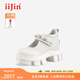 艾今（IIJIN）2024夏季新款女鞋10.5cm厚底內(nèi)增高簡約時尚瑪麗珍鞋女YF958EXP 米色 37