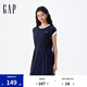 Gap女裝2025夏季新款刺繡logo抽繩收腰中長純棉無袖連衣裙764900 海軍藍(lán) M (165/84A) 亞洲尺碼