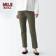 無(wú)印良品（MUJI）女式 橫豎彈力絲光斜紋修身錐形褲女休閑褲褲子BEM71C4S 深綠色 S （155/62A）
