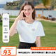 百圖betu女裝2025夏季新款T恤撞色狗牙邊精致繡花棉感短袖上衣2503T24 白色 L