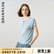 顏域短款針織衫女夏裝2025新款薄款修身顯瘦短袖氣質(zhì)假兩件上衣女 淺藍(lán) 2XL