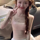 多菲尼森 蕾絲拼接百搭背心【帶胸墊吊帶背心】女夏季奶油粉色少女風(fēng) 純欲蕾絲吊帶粉紅色(帶胸墊) 均碼