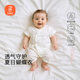 貝瑞加（Babyprints）寶寶連體衣新生兒夏季透氣短袖哈衣系帶爬服純棉 藍(lán)彩虹59