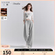 三彩2025夏季新款休閑空氣褲寬松衛褲闊腿褲長(cháng)褲高級感女 花灰色 L 165/72A