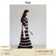 旅途原品（ltyp）明星同款真絲亞麻棉休閑V字翻領(lǐng)條紋針織連衣裙女中長裙 杏黑色-經(jīng)典條紋-真絲亞麻棉 M 160cm（現(xiàn)貨）