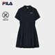 FILA 斐樂(lè )官方女子連衣裙2025秋新款時(shí)尚休閑舒適收腰短袖襯衫裙 傳奇藍-NV L 170/88A/L