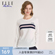 ELLE ACTIVE 純棉簡約條紋T恤上衣女裝春夏季柔軟舒適時尚百搭圓領(lǐng)打底衫女 長袖款-白色 L