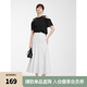 ELLE黑色撞色貝殼繡露肩短袖女2025夏新款設(shè)計感優(yōu)雅寬松別致T恤 黑色 L