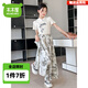 木木屋兒童裝女童夏裝新中式國(guó)風(fēng)裙褲夏季套裝中大童女孩洋氣短袖衣服潮 杏色 150 適合140-150cm年齡11-12歲