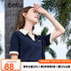 百圖betu女裝春夏新款T恤時髦拼色polo領(lǐng)寬松百搭T恤女2403T15 寶蘭 L