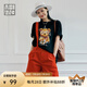 美洋（MEIYANG）遇見米奇背帶褲 復(fù)古俏皮減齡休閑燈芯絨闊腿褲時(shí)尚新款休閑短褲 亮橙色 S
