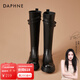 達(dá)芙妮（DAPHNE）秋冬新款女鞋圓頭粗跟高幫長(zhǎng)筒馬丁靴拉鏈時(shí)尚休閑百搭單靴子女款 黑色跟高4.5CM 37 標(biāo)準(zhǔn)碼