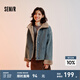 森馬（Semir）牛仔棉服女拼接毛領(lǐng)美式復(fù)古2024冬寬松毛邊夾克街頭潮流 牛仔黃泥染80325 L 165/88A