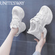 UNITESWAY女鞋秋季2025新款內(nèi)增高鞋子女厚底網(wǎng)面透氣小白鞋女運動老爹鞋女 白色 37