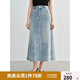 獨束大碼女裝 時尚燙銀牛仔半身裙2025夏裝新款高腰顯瘦中長裙子 牛仔藍 XL （尺碼：3）