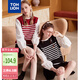 唐獅（TonLion）2024條紋假兩件拼接毛衣女套頭上衣 黑色 M